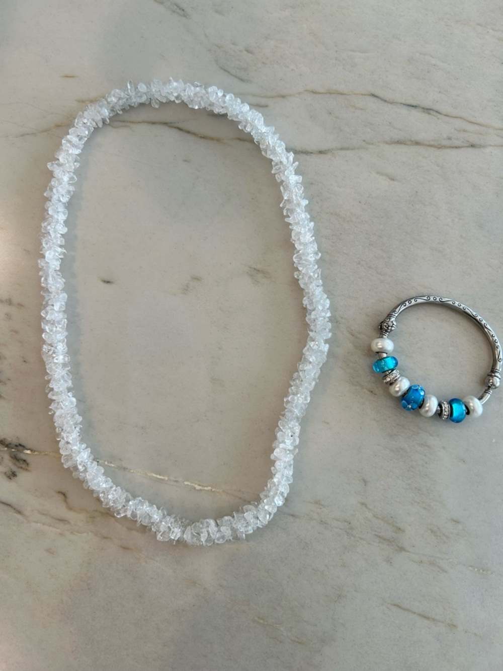 Clear Crystal Chip Necklace - White Crystal Fashion Necklace